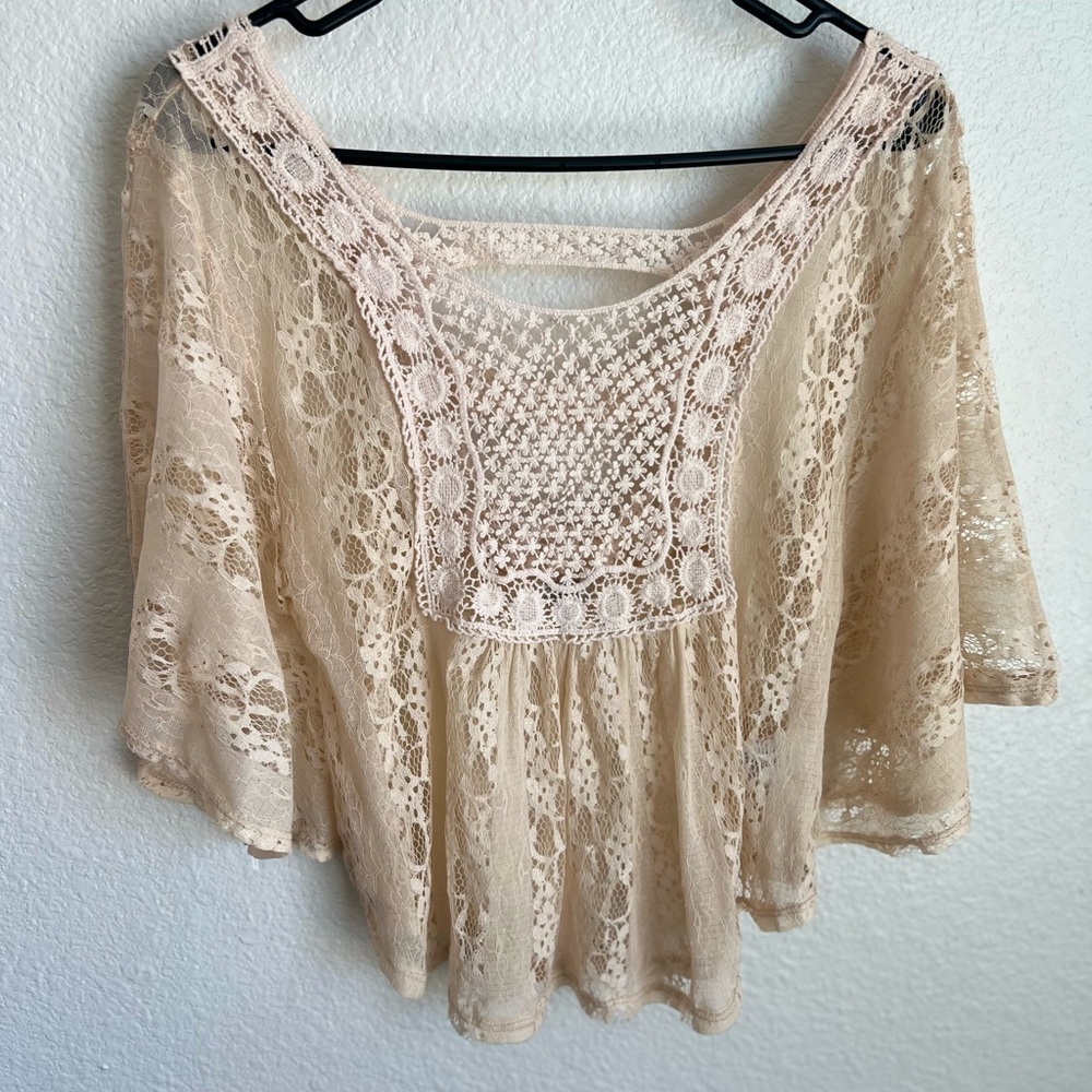 Kismet Cream Lace Crochet Peasant Blouse
